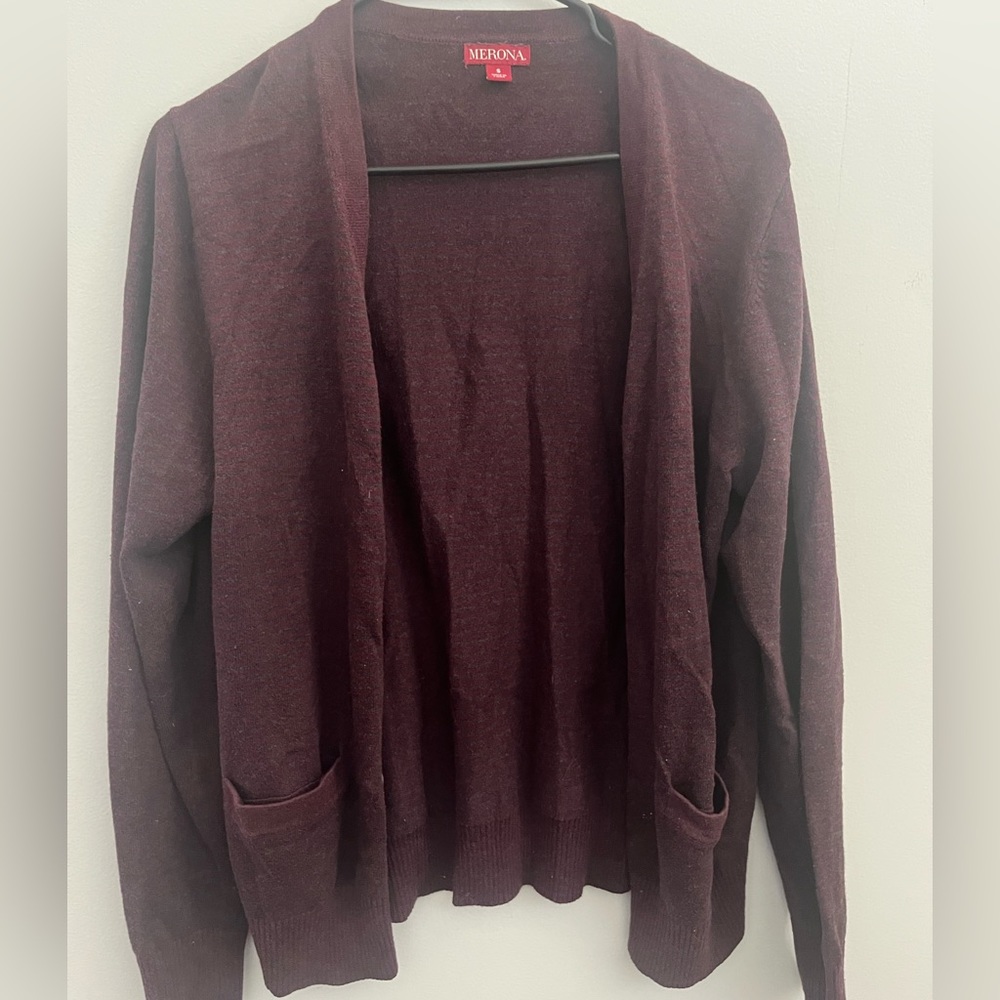 small red cardigan